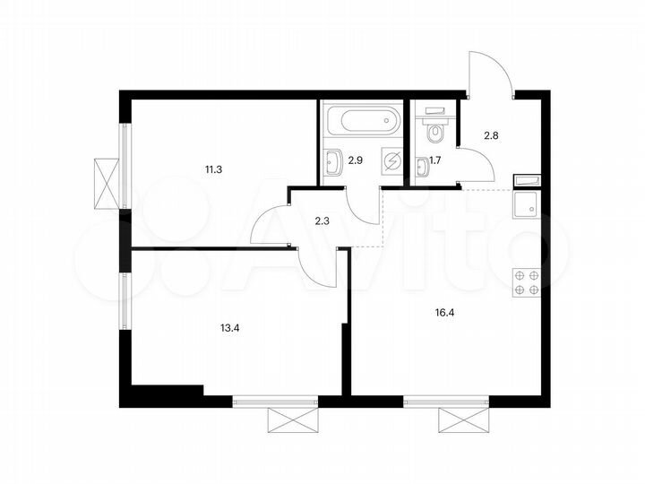 2-к. квартира, 50,8 м², 9/17 эт.