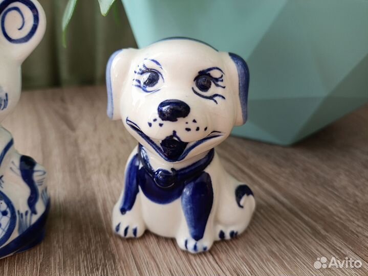 Фигурки Гжель мышка собака