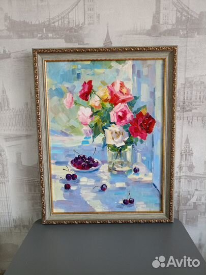 Картина маслом на холсте, натюрморт, розы