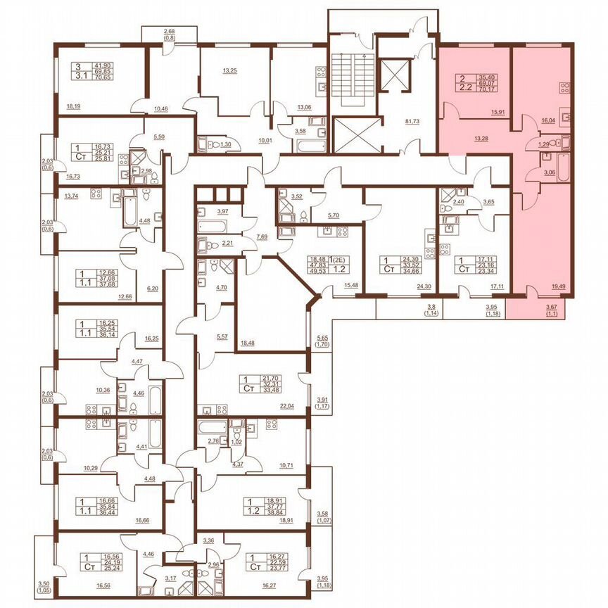 2-к. квартира, 70,2 м², 4/11 эт.