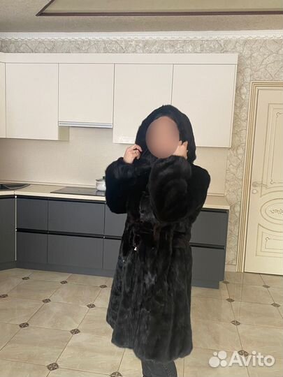 Шуба норковая с капюшоном 46 48 черная
