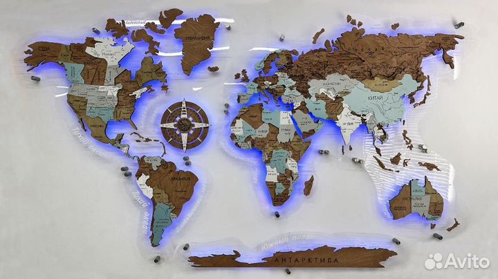 Карта мира на стену с подсветкой