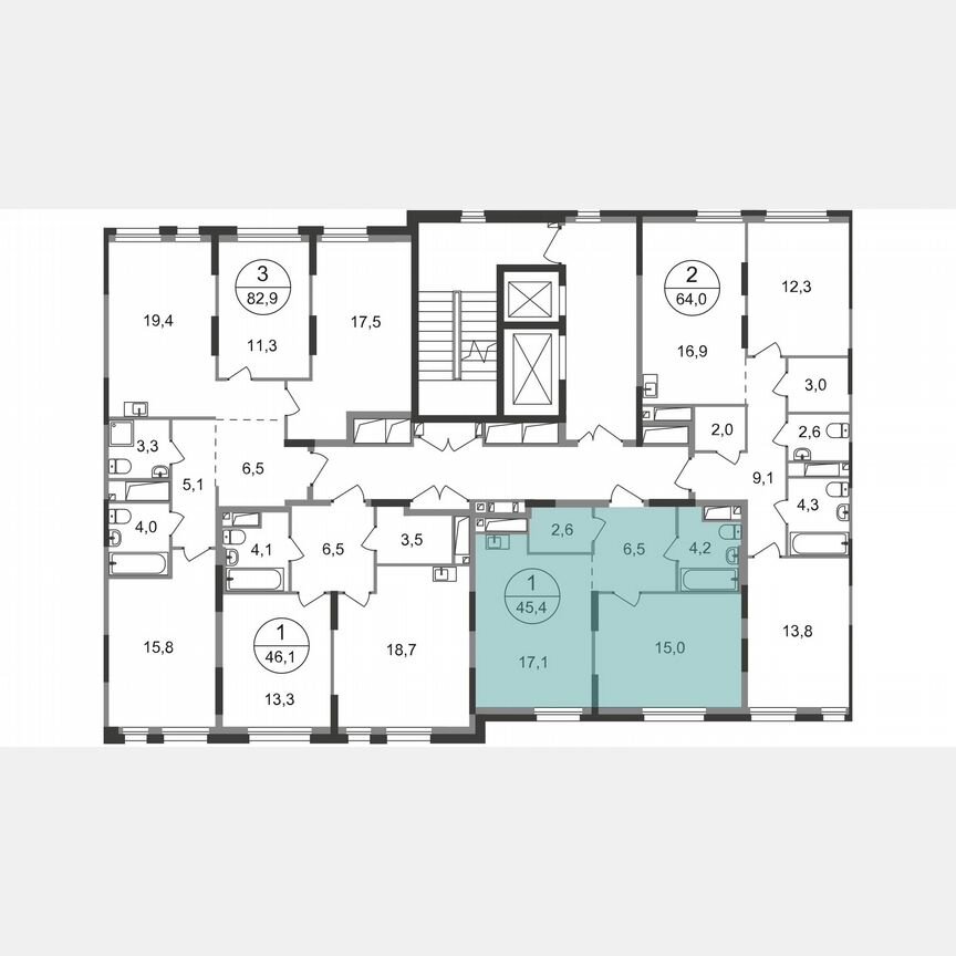 1-к. квартира, 45,4 м², 13/19 эт.