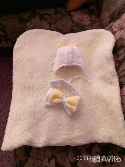 Одеяло-конверт на выписку с шапочкой, овчина