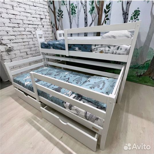 Кровать для 2-х детей из березы (2ой бортик)