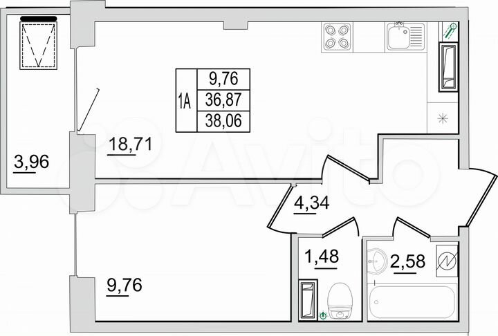 1-к. квартира, 38,1 м², 4/13 эт.
