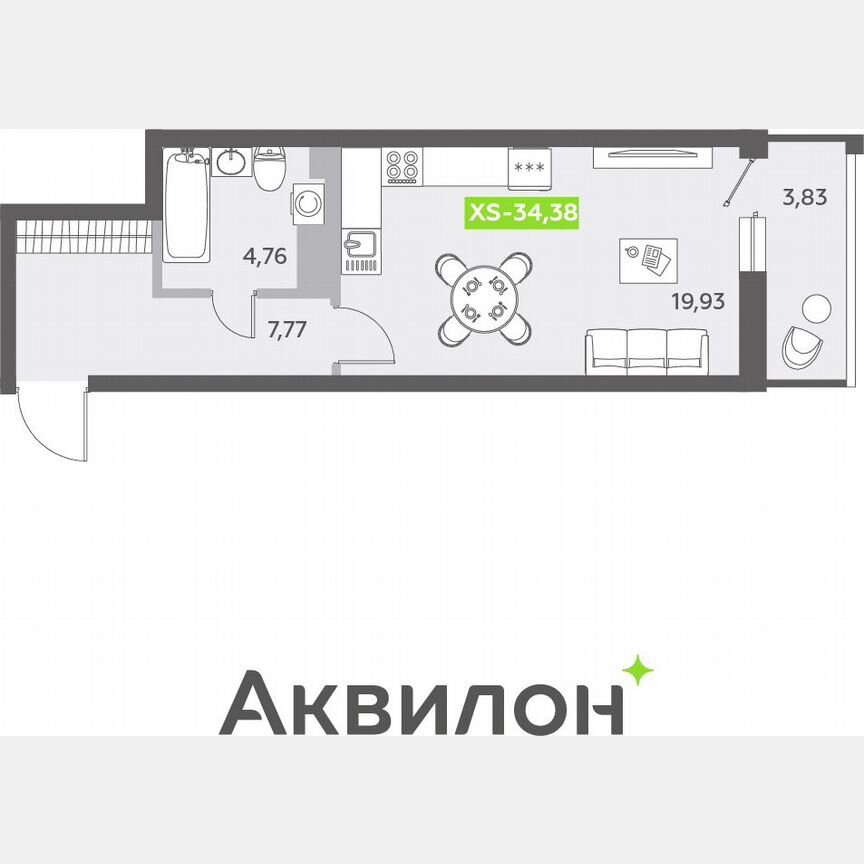Квартира-студия, 34 м², 12/13 эт.