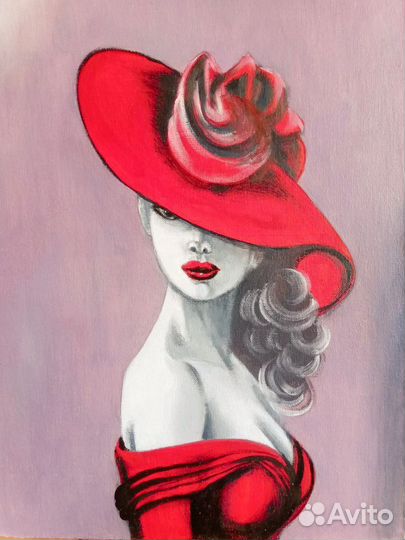 Картины маслом на холсте Пара Красная шляпа