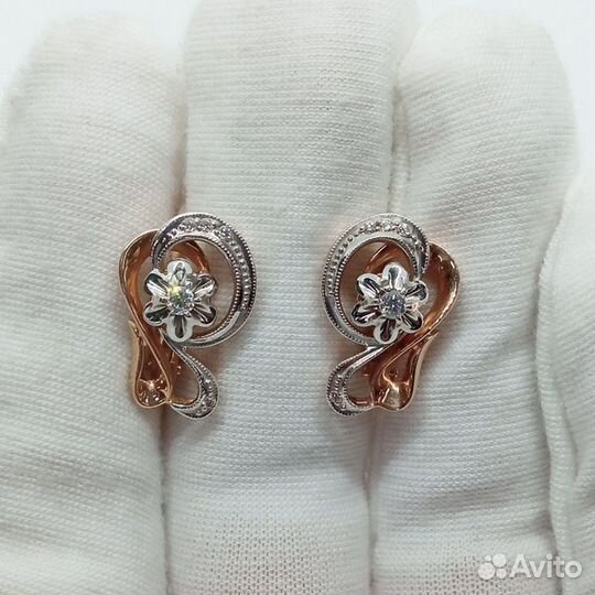 Серьги с природным камнем Золото