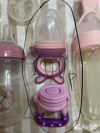Бутылочки, ниблер, ложка для прикорма, прорезыват