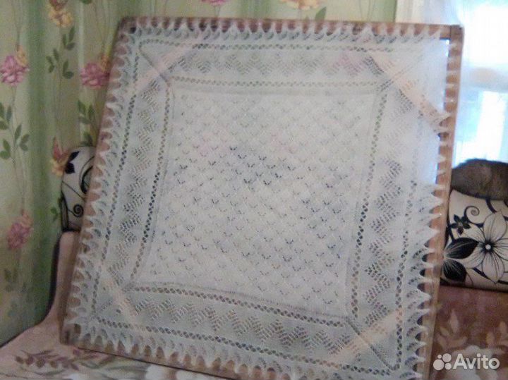 Шарф палантин белый пуховый ажурный