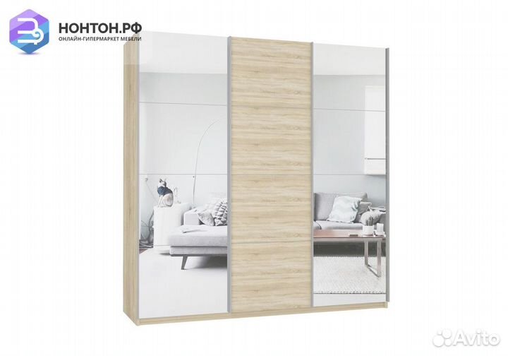 Шкаф-купе 3-х створчатый Прайм с зеркалами сонома