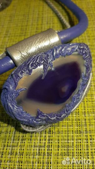 Колье ручная работа мастера, кожа и агат