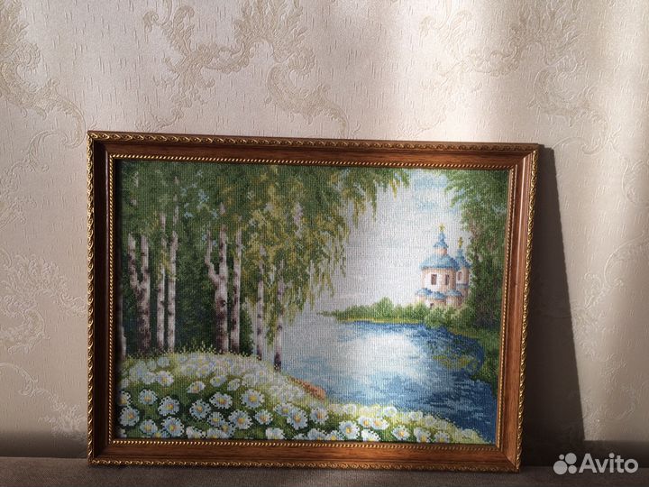 Ручная вышивка, картина «Ромашковый луг»