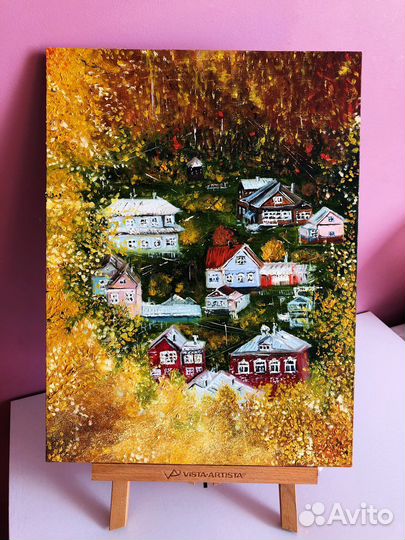 Картина маслом «Деревня. Плёс осенью»