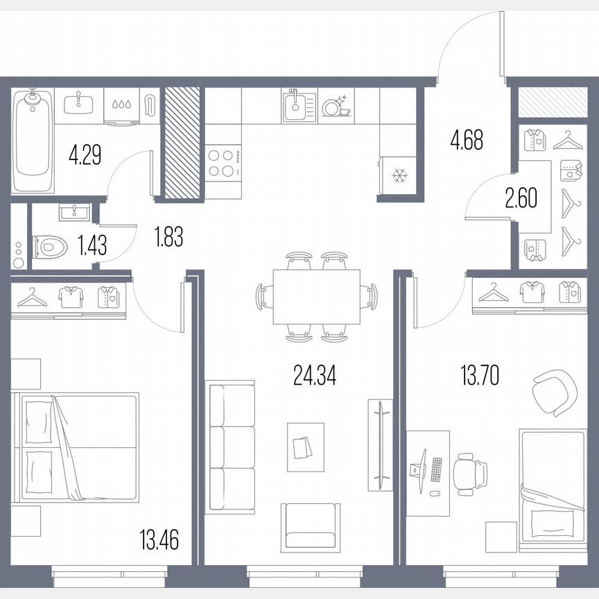 2-к. квартира, 66,3 м², 10/10 эт.