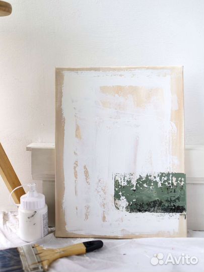 Картины абстрактные. Черный белый бежевый зеленый