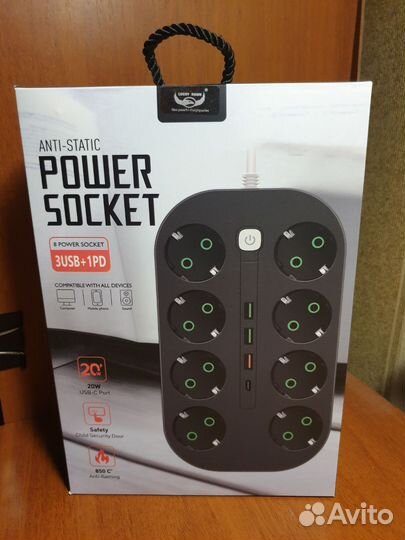 Сетевой фильтр удлинитель 8розеток +3USB +1PD