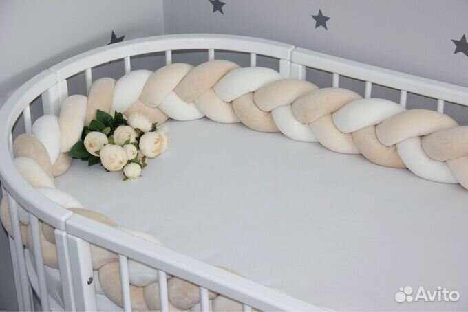 Бортик косичка,подушка комплект в кроватку детскую