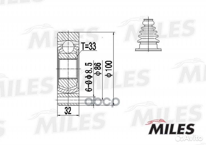 ШРУС VW T2/T3 1.6-2.1 68-92 внутр. ga10034 Miles