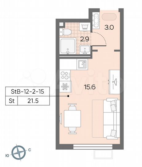 Квартира-студия, 21,5 м², 14/24 эт.
