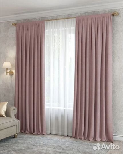 Шторы готовые пудровая рогожка