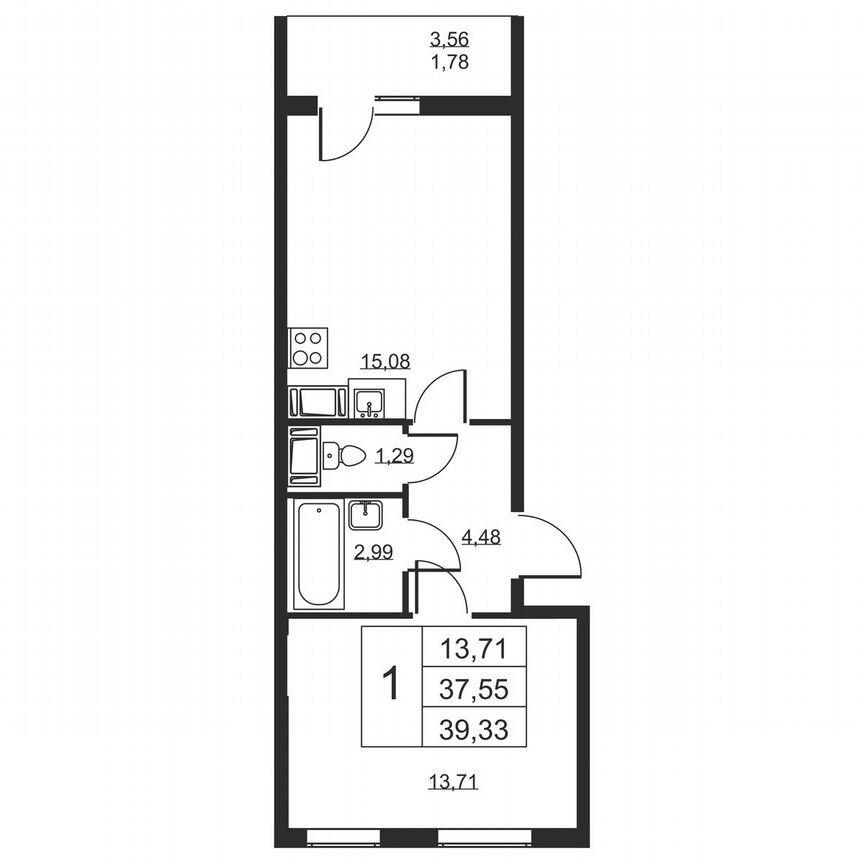 1-к. квартира, 39,3 м², 15/19 эт.