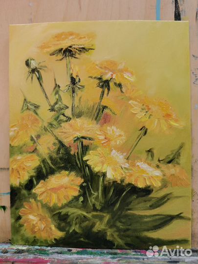 Картина маслом на холсте. Одуванчики