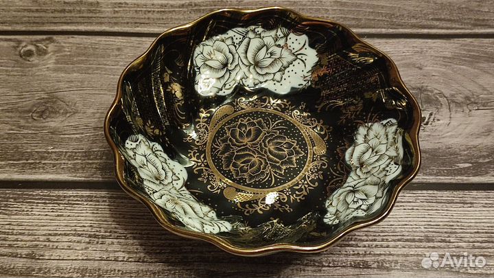 Ваза Конфетница Кобальт Позолота