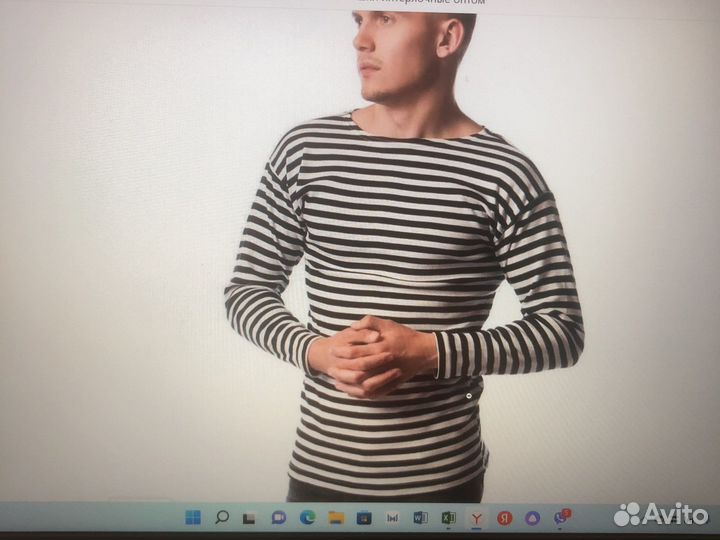 Тельняшка интерлочная х/б с голубой полосой. Новые