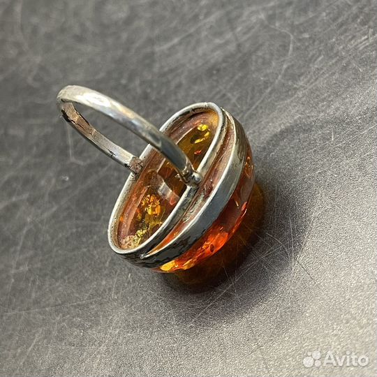 Кольцо Колечко с камнем Янтарь Бижутерия СССР