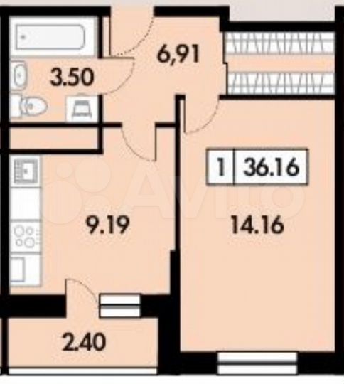 1-к. квартира, 36,2 м², 17/18 эт.