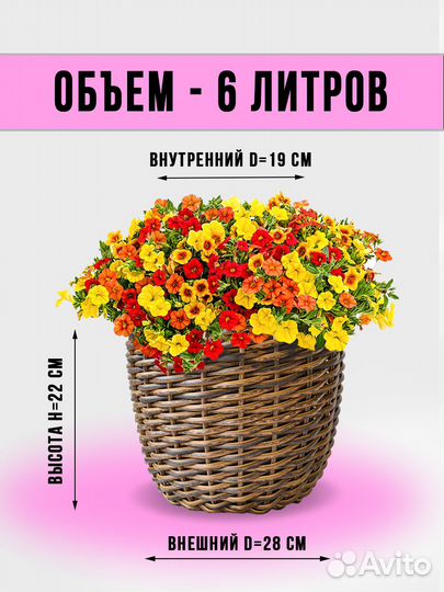 Кашпо (горшок) для цветов/ мини пруд из ротанга