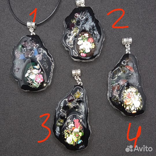 Подвески с миксом натуральных камней, цветы