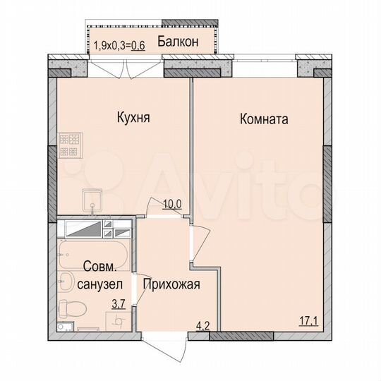 1-к. квартира, 35 м², 9/14 эт.