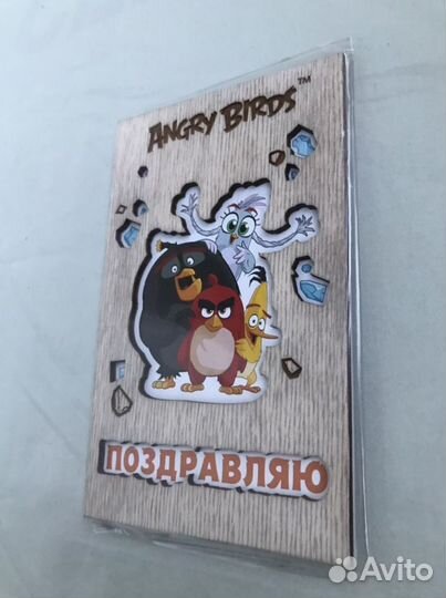 Новая деревянная открытка Angry birds