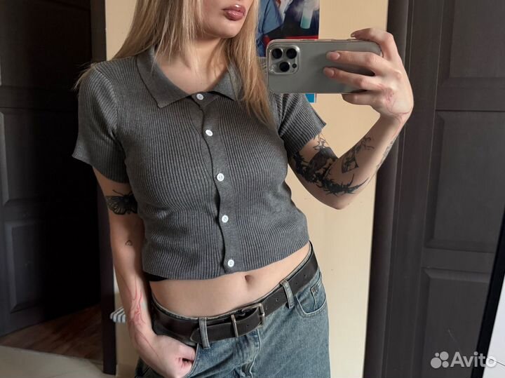 Вязаный кардиган с коротким рукавом