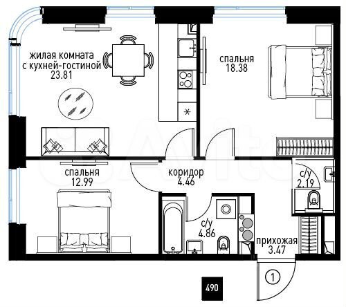 3-к. квартира, 70,7 м², 16/28 эт.