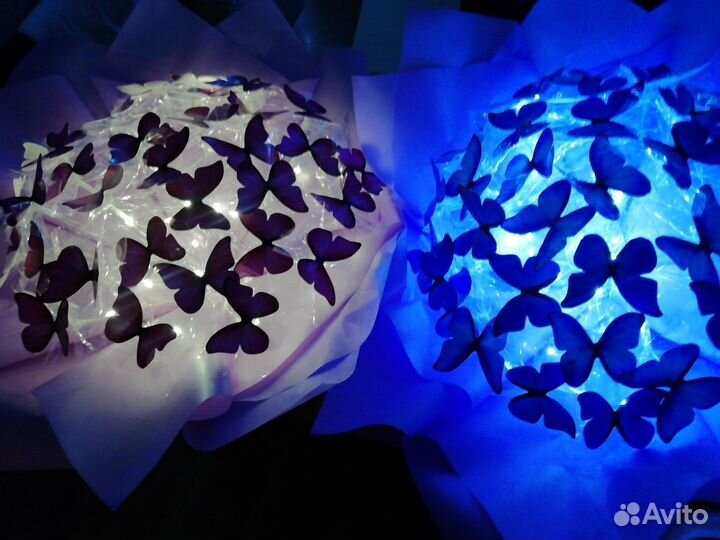 Букеты с бабочками ручной работы, с подсветкой