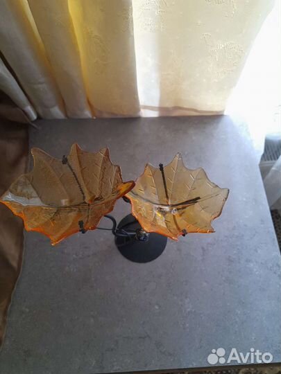 Подсвечник из металла и цветного стекла