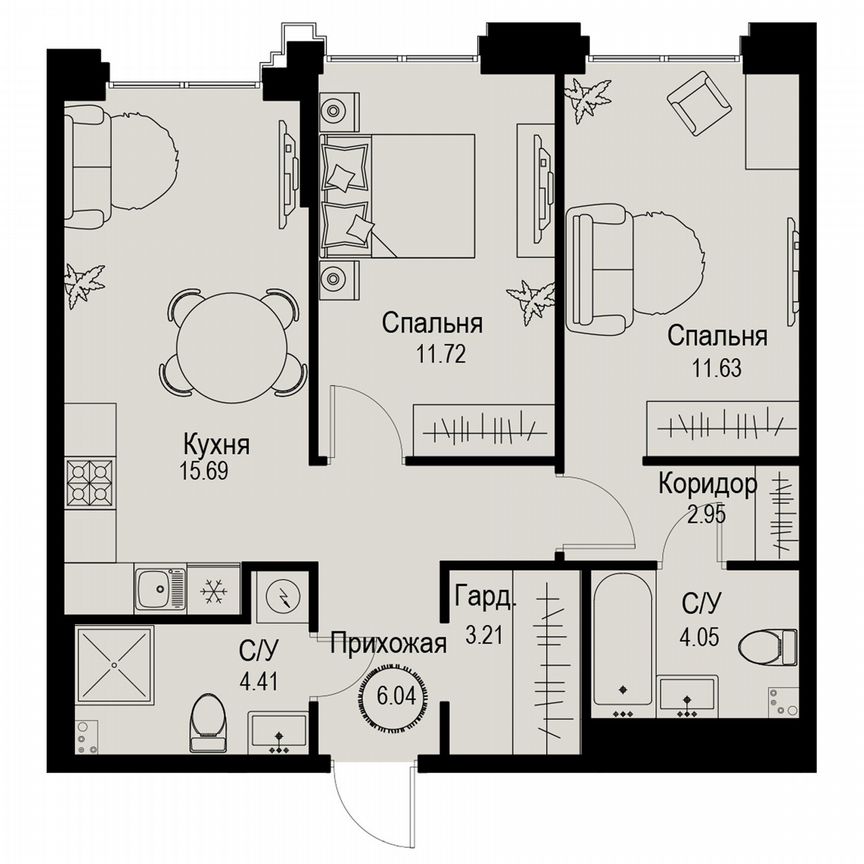 2-к. квартира, 59,7 м², 2/6 эт.