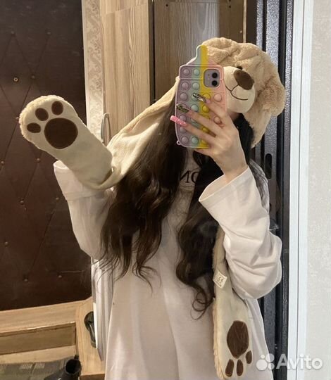 Шапка ушанка-шарф-варежки в виде животного