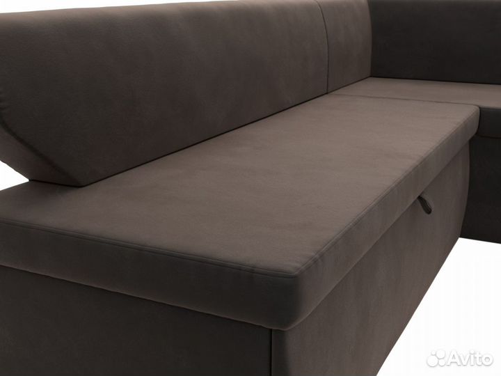 Диван кухонный угловой Омура правый угол, велюр, коричневый