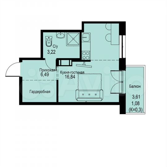 Квартира-студия, 27,6 м², 3/12 эт.