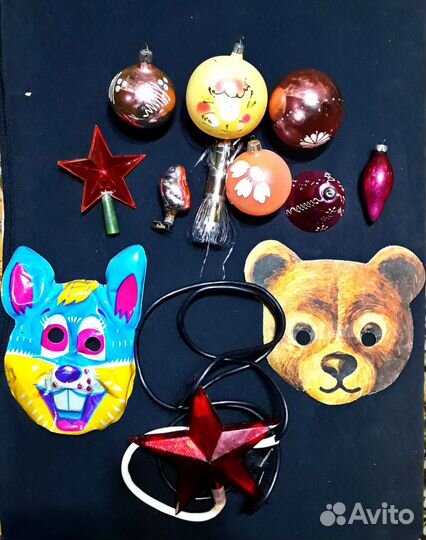 Дед Мороз,игрушки,гирлянда,звезды,маски СССР