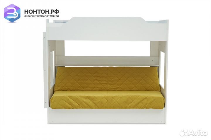 Двухъярусная кровать с диван-кроватью желтый / бел