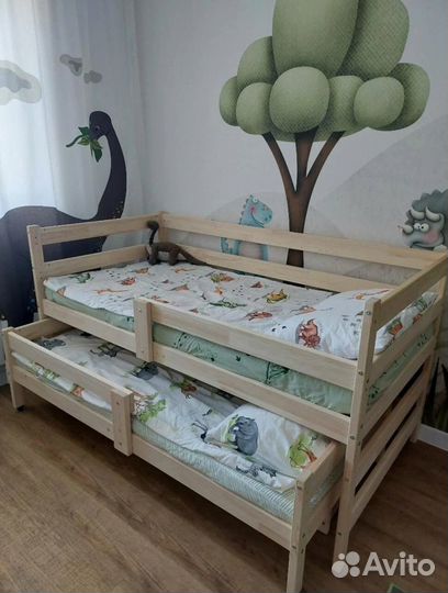 Детская двухъярусная выкатная кроватка без покраск
