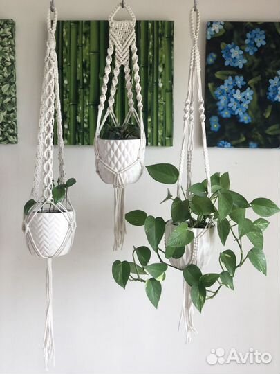 Подвесное Кашпо/Полка для цветов плетеная Макраме