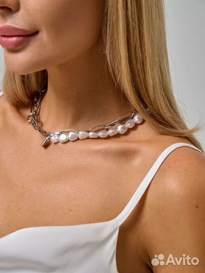 Колье жемчуг с цепочкой, новое