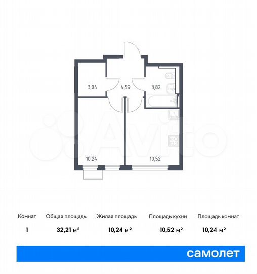 1-к. квартира, 32,2 м², 12/14 эт.